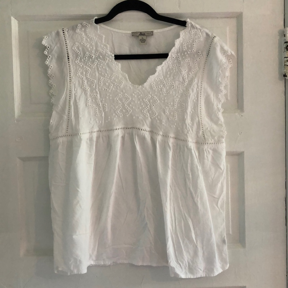 White embroidered Bass shirt
